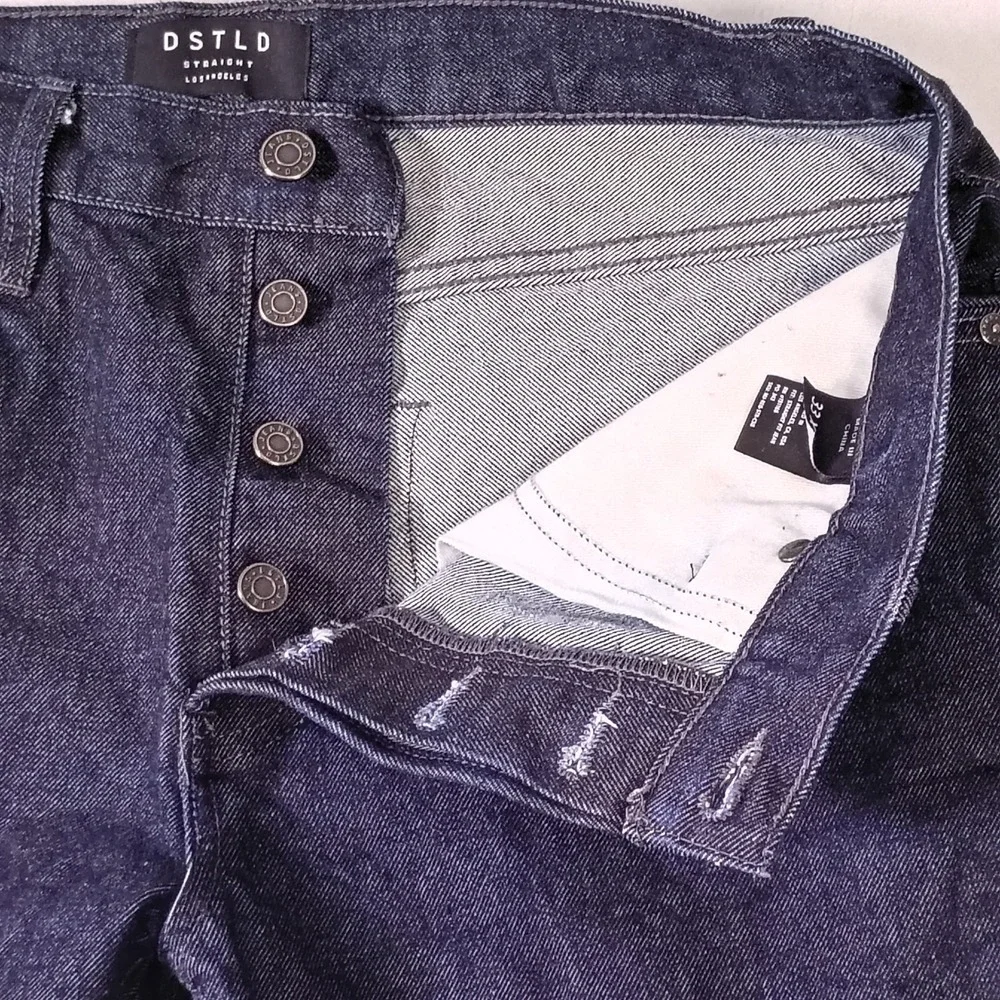 DSTLD Mens Straight Fit Selvedge Jeans Dark Indigo Blue 33x34 Button Fly - 34x33